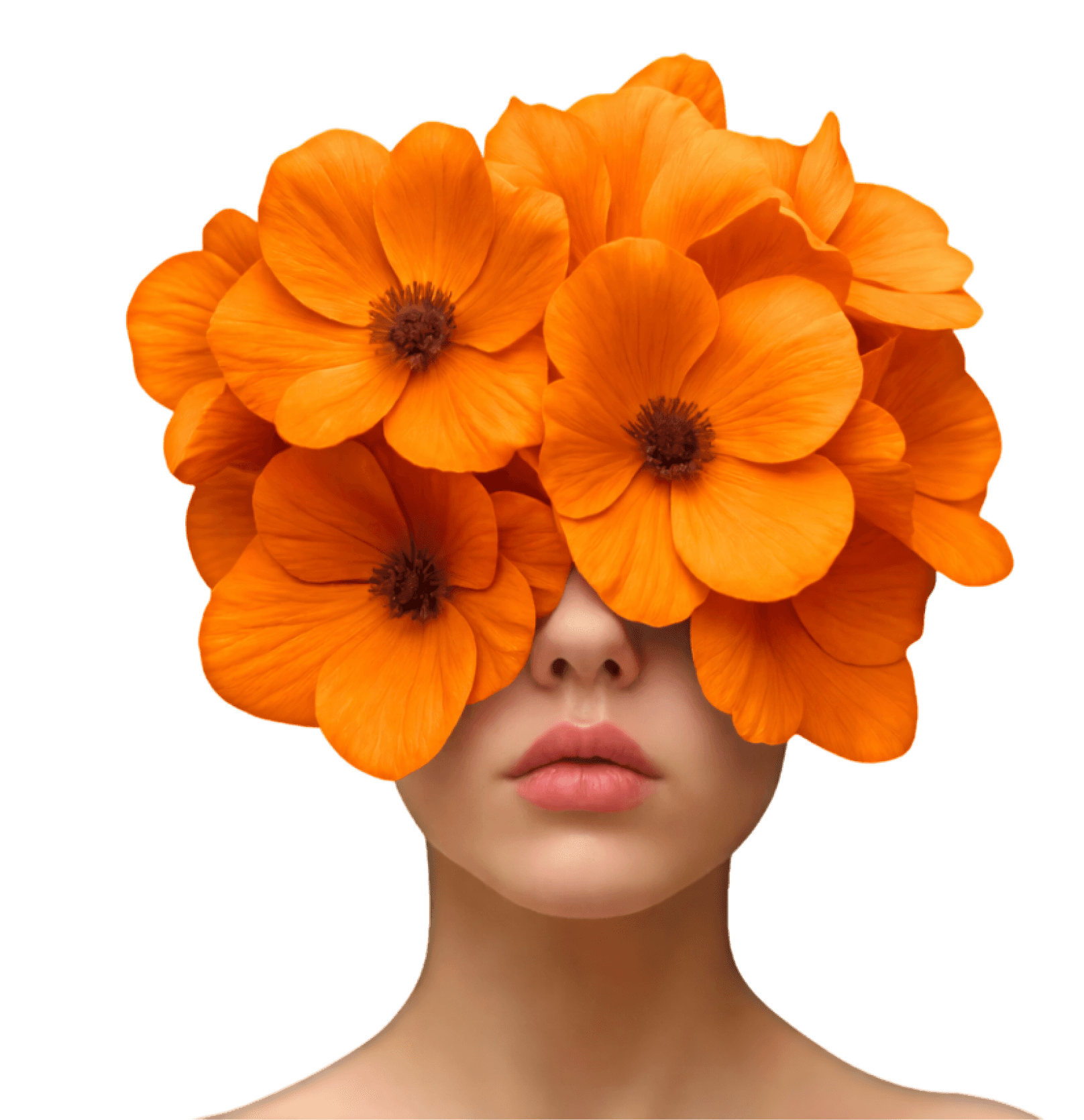 Portrait with orange flowers
