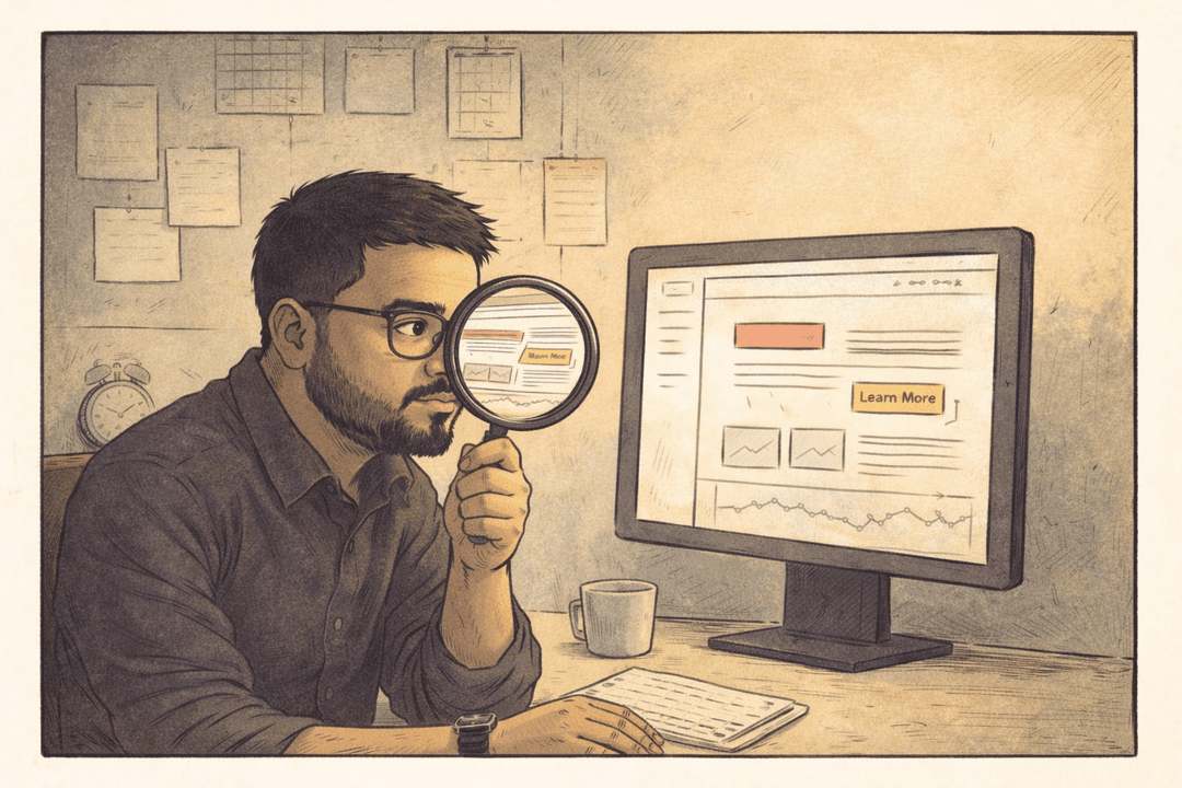 Curious marketer analyzing website conversions